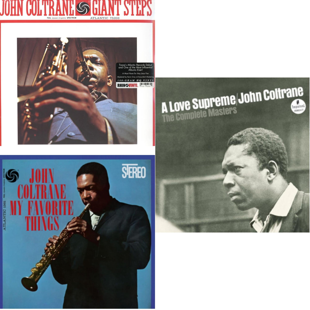 This is a 3 LP Vinyl SKU bundle.
1.This LP Vinyl is brand new.Format: LP VinylMusic Style: Hard BopThis item's title is: Giant StepsArtist: John ColtraneLabel: ATLANTIC CATALOG GROUPBarcode: 081227520311Release Date: 11/4/2003
2.This LP Vinyl is brand new.