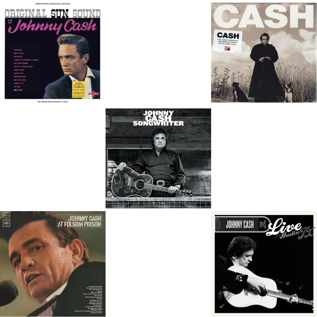 Original Sun Sound Of Johnny Cash (Translucent Violet LP Vinyl) & At Folsom Prison & Songwriter & American Recordings & Live From Austin, Tx (Green & Black Marble LP Vinyl/50Th Anniversary)
