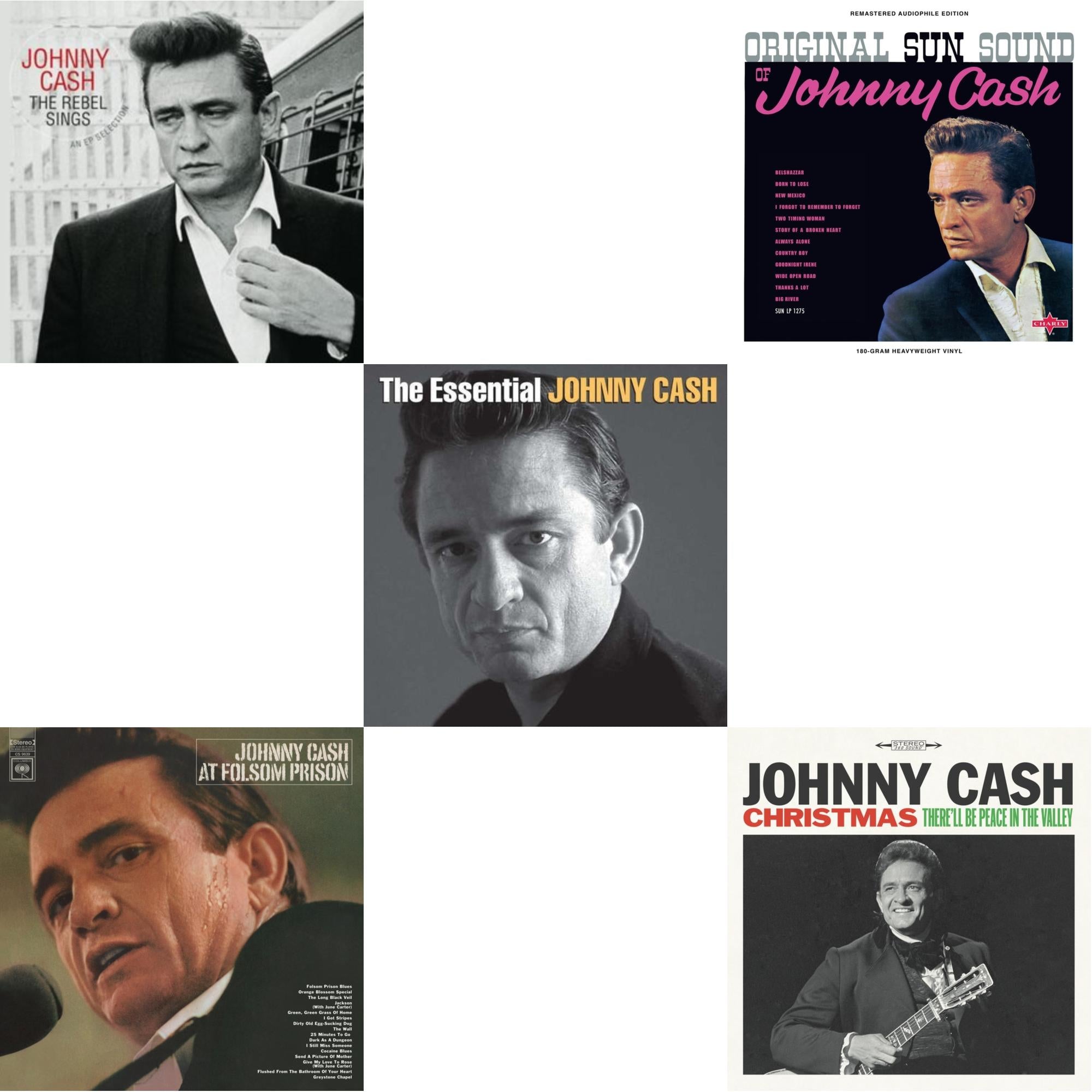 At Folsom Prison & Original Sun Sound Of Johnny Cash & Rebel Sings (Crystal Clear & Solid Silver LP Vinyl) & Essential Johnny Cash & Christmas: There'll Be Peace In The Valley