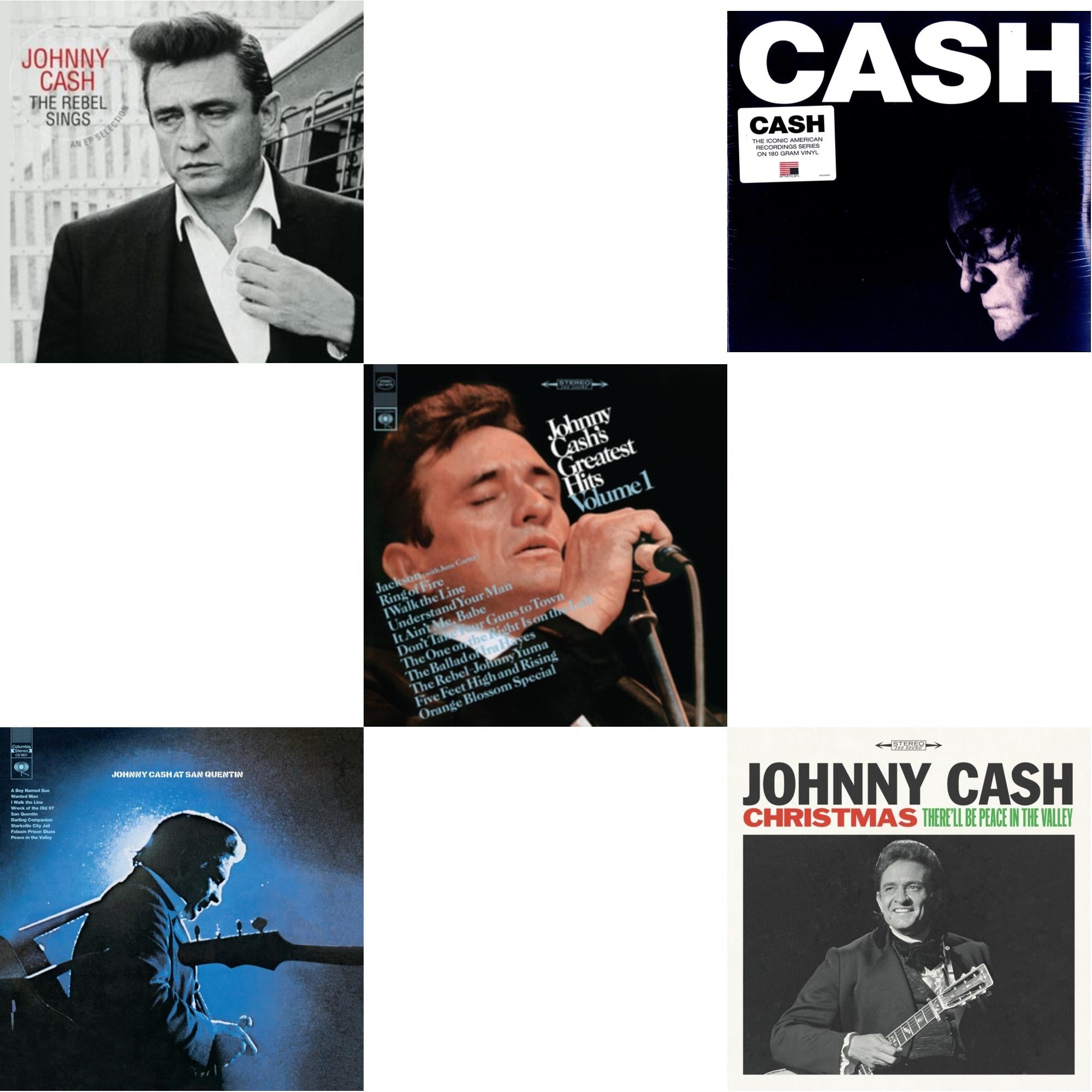 At San Quentin & Greatest Hits, Volume 1 & American Iv: The Man Comes Around & Rebel Sings (Crystal Clear & Solid Silver LP Vinyl) & Christmas: There'll Be Peace In The Valley