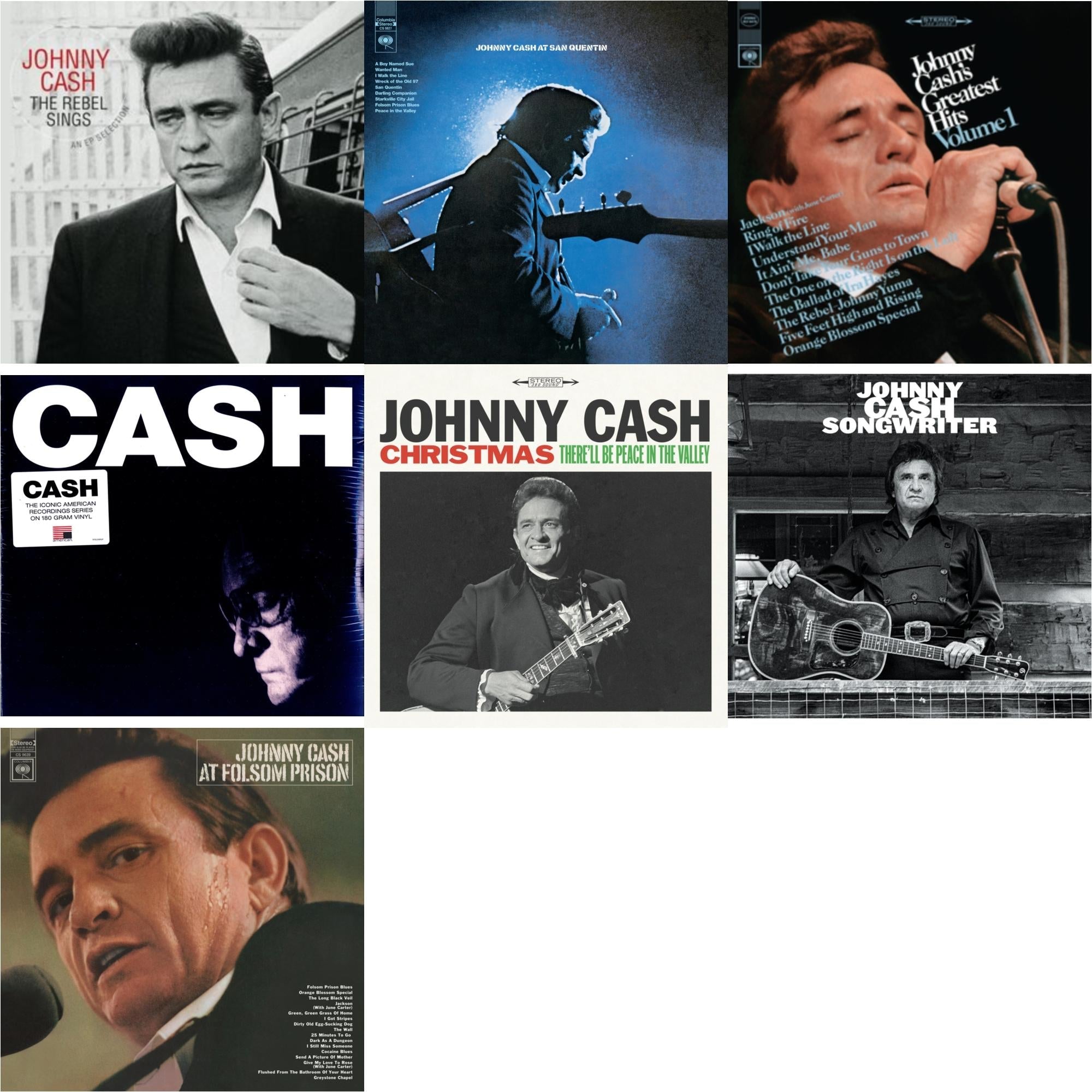 At Folsom Prison & At San Quentin & Greatest Hits, Volume 1 & Songwriter & American Iv: The Man Comes Around & Rebel Sings (Crystal Clear & Solid Silver LP Vinyl) & Christmas: There'll Be Peace In The Valley
