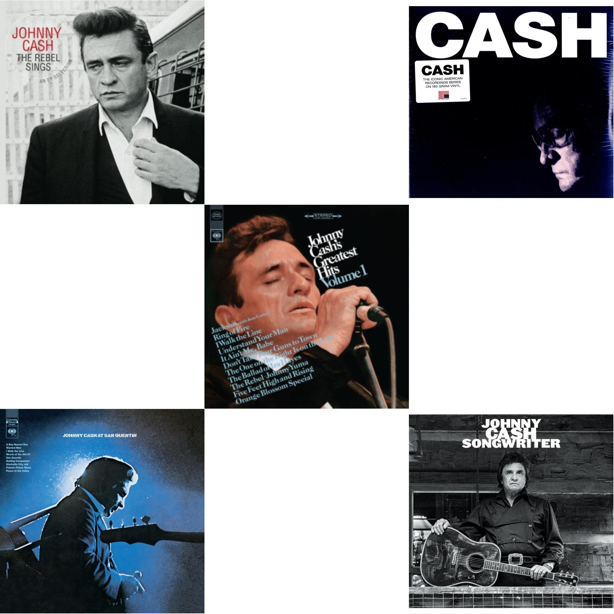 At San Quentin & Greatest Hits, Volume 1 & Songwriter & American Iv: The Man Comes Around & Rebel Sings (Crystal Clear & Solid Silver LP Vinyl)