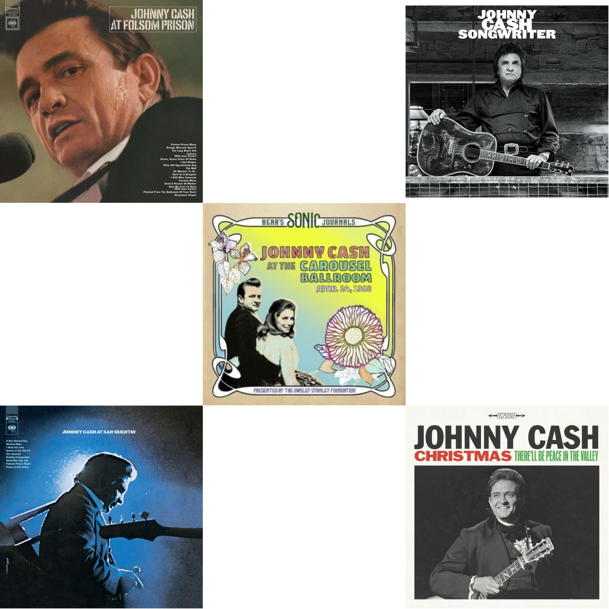 At Folsom Prison & At San Quentin & Bear's Sonic Journals: Johnny Cash, At The Carousel Ballroom, April 24, 1968 (2LP) & Songwriter & Christmas: There'll Be Peace In The Valley