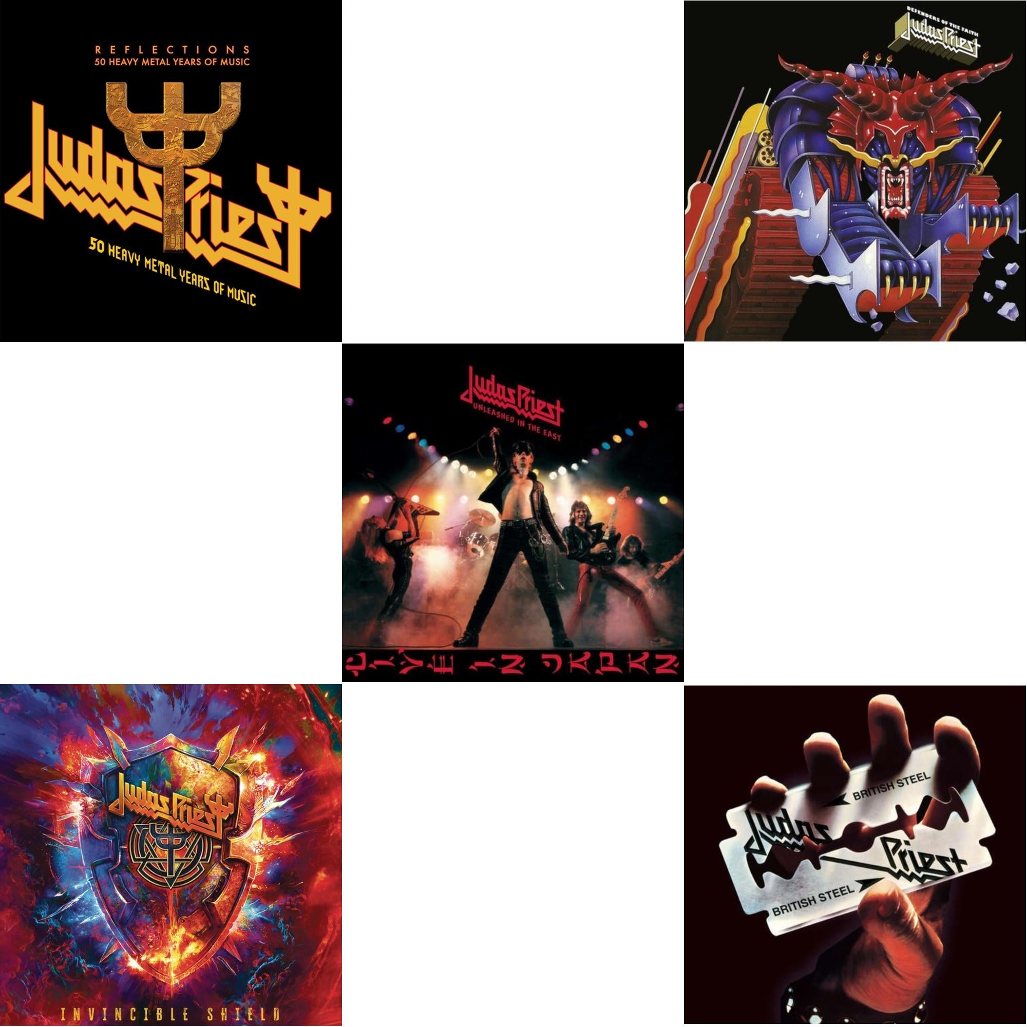 Reflections - 50 Heavy Metal Years Of Music (2LP/180G/Red Vinyl) & Invincible Shield (2LP) & Unleashed In The East: Live In Japan (180G/Dl Card) & Defenders Of The Faith (180G/Dl Code) & British Steel (180G)(Dl Code)