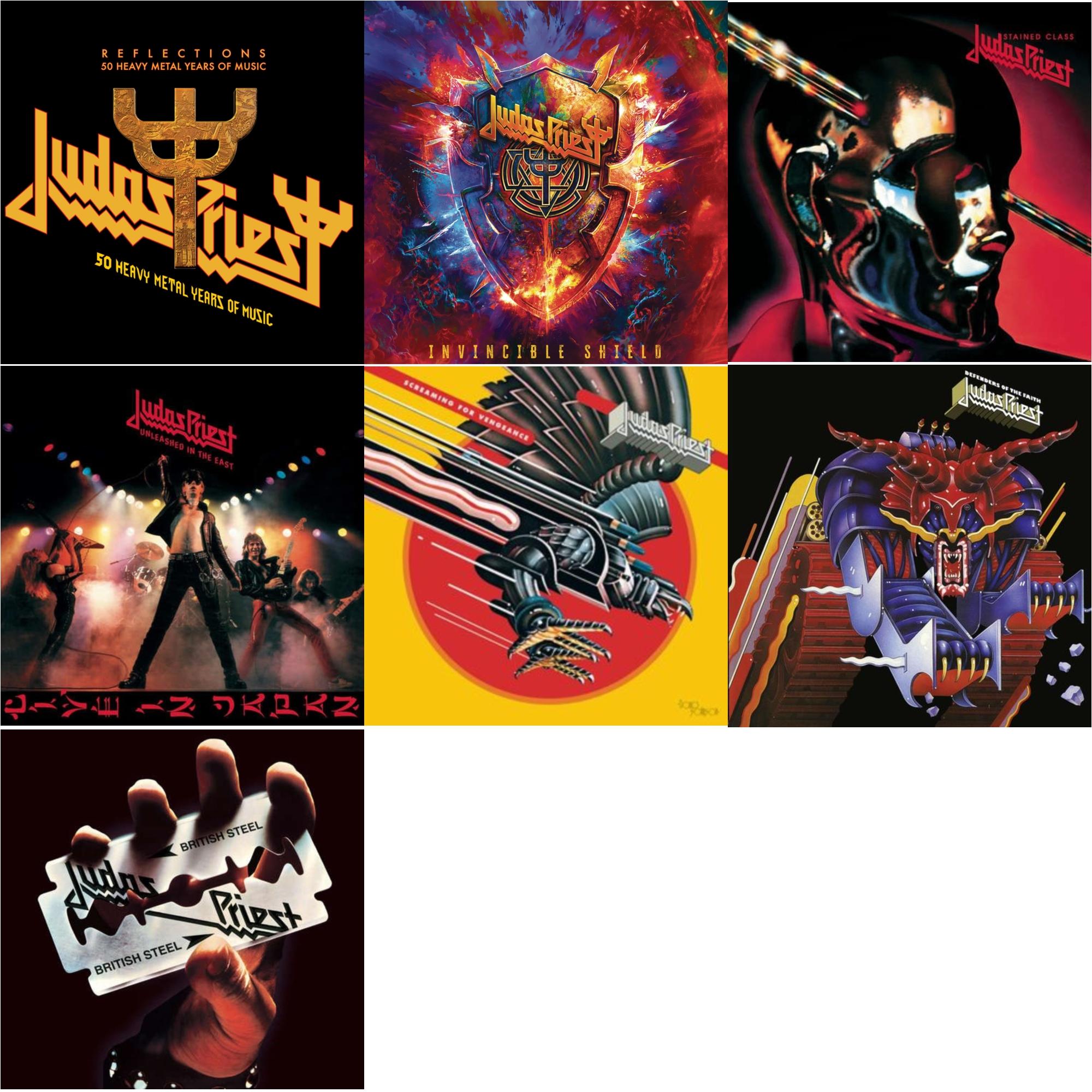 Judas Priest - Reflections - 50 Heavy Metal Years Of Music (2LP/180G/Red Vinyl) & Invincible Shield (2LP) & Stained Class (180G/Dl Card) & Unleashed In The East: Live In Japan (180G/Dl Card) & Screaming For Vengeance (180G/Dl Card) & Defenders Of The