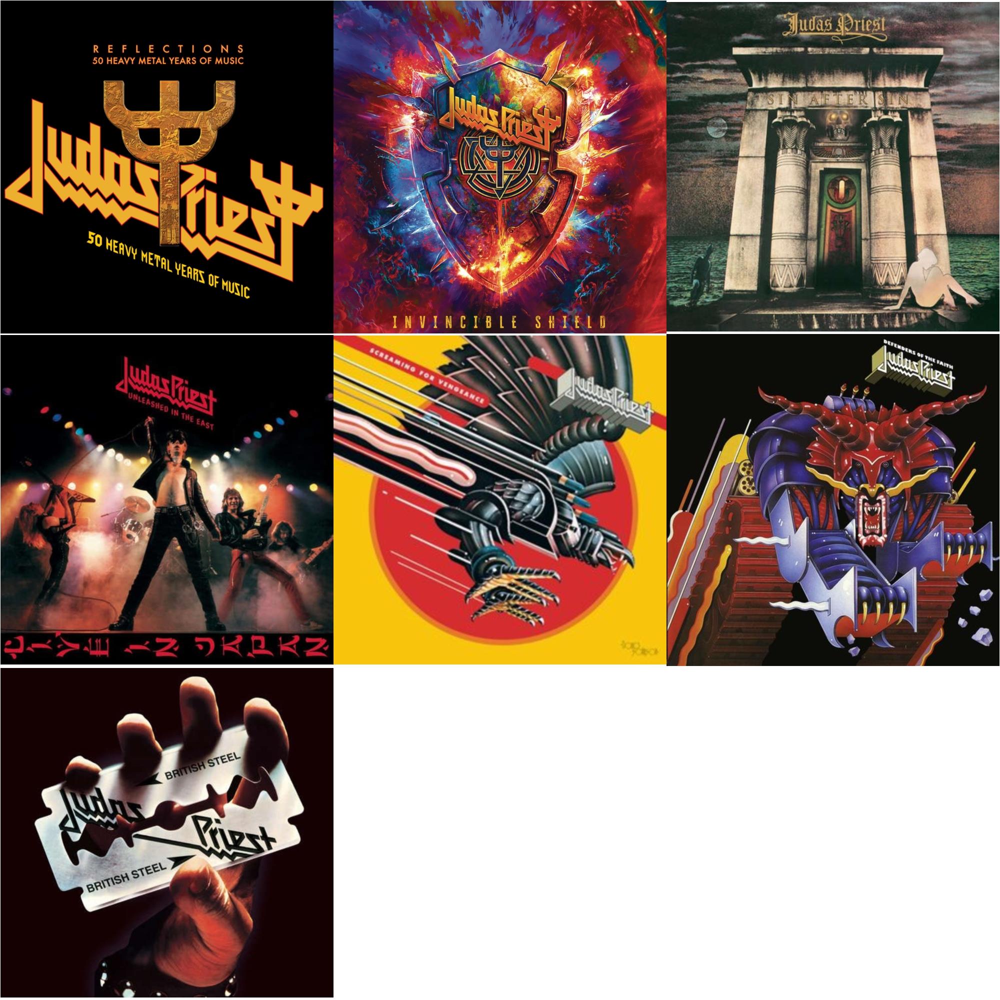 Judas Priest - Reflections - 50 Heavy Metal Years Of Music (2LP/180G/Red Vinyl) & Invincible Shield (2LP) & Sin After Sin (180G/Dl Card) & Unleashed In The East: Live In Japan (180G/Dl Card) & Screaming For Vengeance (180G/Dl Card) & Defenders Of The