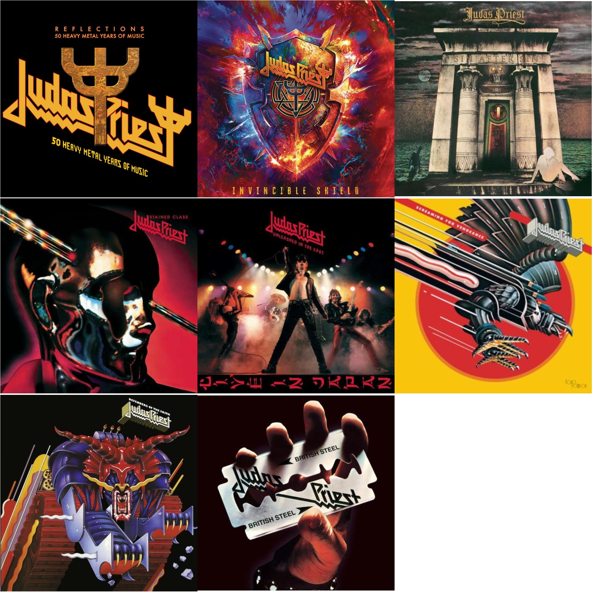 Judas Priest - Reflections - 50 Heavy Metal Years Of Music (2LP/180G/Red Vinyl) & Invincible Shield (2LP) & Sin After Sin (180G/Dl Card) & Stained Class (180G/Dl Card) & Unleashed In The East: Live In Japan (180G/Dl Card) & Screaming For Vengeance