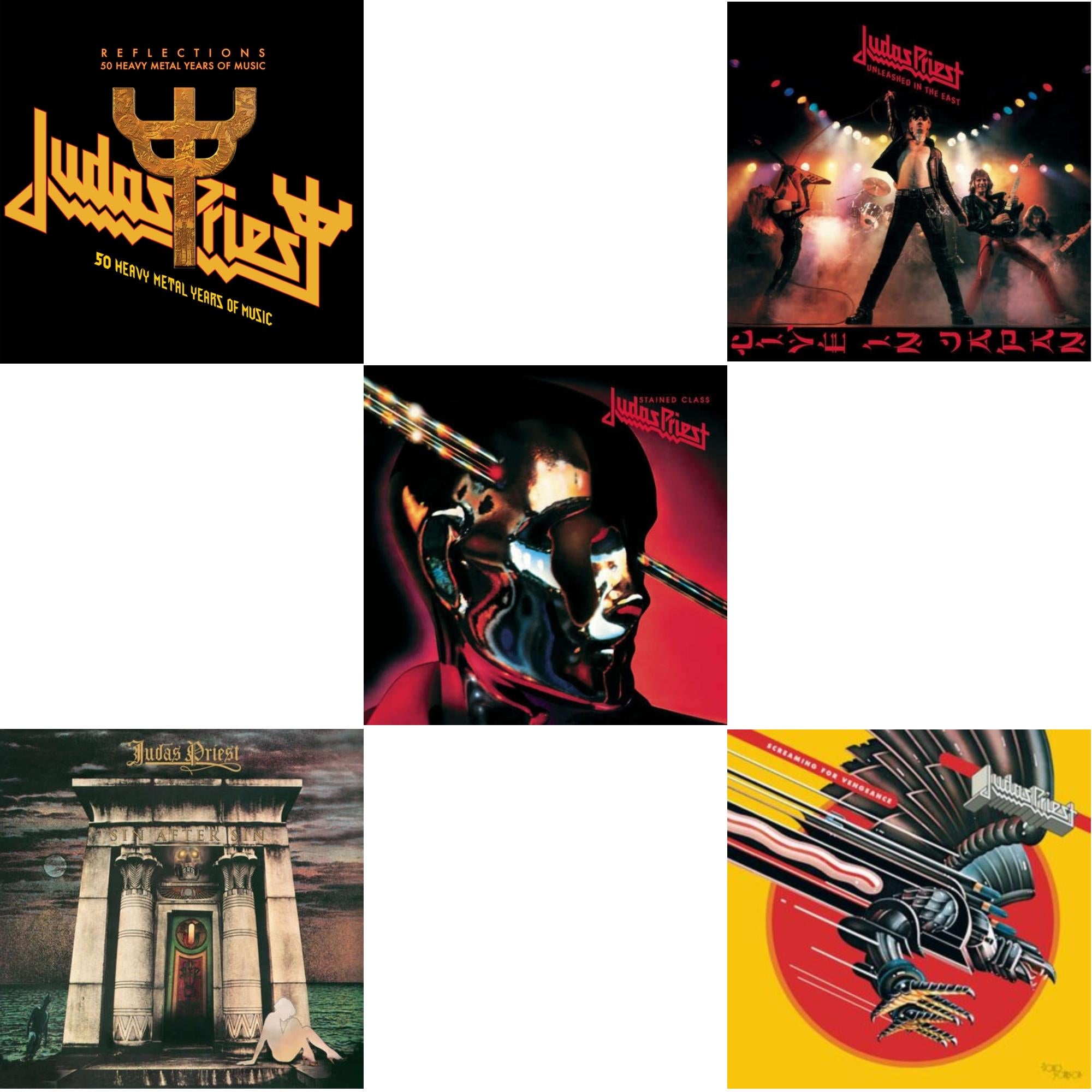 Reflections - 50 Heavy Metal Years Of Music (2LP/180G/Red Vinyl) & Sin After Sin (180G/Dl Card) & Stained Class (180G/Dl Card) & Unleashed In The East: Live In Japan (180G/Dl Card) & Screaming For Vengeance (180G/Dl Card)