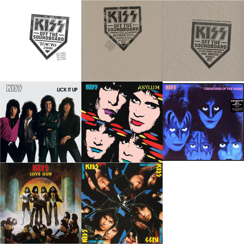 Kiss Off The Soundboard: Tokyo 2001 (3LP) & Kiss Off The Soundboard: Donington 1996 (Live) (3LP) & Kiss Off The Soundboard: Live In Des Moines (2LP) & Lick It Up & Asylum & Creatures Of Night & Love Gun & Crazy Nights