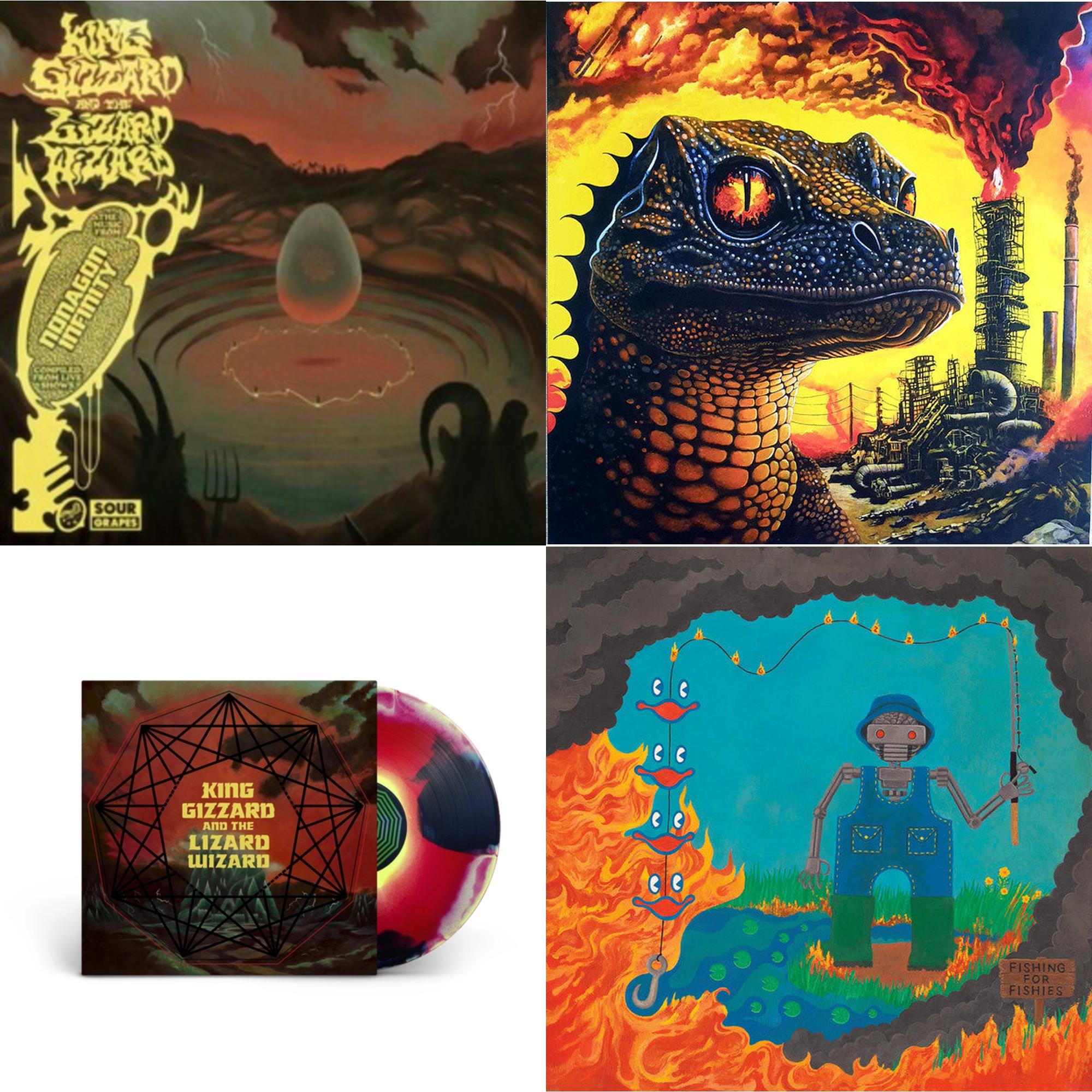 Nonagon Infinity Live (Coloured) & Petrodragonic Apocalypse; Or Dawn Of Eternal Night: An Annihilation.. (Recycled Black Wax Vinyl/2LP) & Nonagon Infinity (Yellow/Red/Black LP Vinyl) & Fishing For Fishies (Oil Spill Edition LP Vinyl)