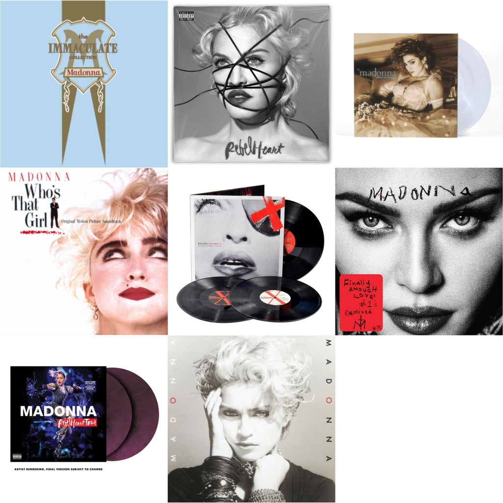 Madonna & Rebel Heart Tour (X) (Purple Galaxy Swirl Vinyl/2LP) & Rebel Heart & Madame X (Live) (3LP) & Finally Enough Love (2LP) & Like A Virgin (Clear LP Vinyl) & Immaculate Collection (2LP) & Who's That Girl Ost (Back 2 The 80S) (I)