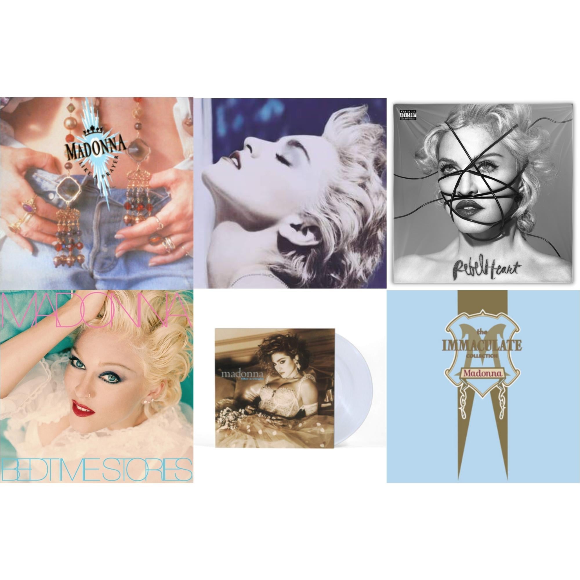 Like A Prayer (180G) & True Blue (180G) & Rebel Heart & Bedtime Stories (The Silver Collection) (Silver LP Vinyl) & Like A Virgin & Immaculate Collection (2LP)