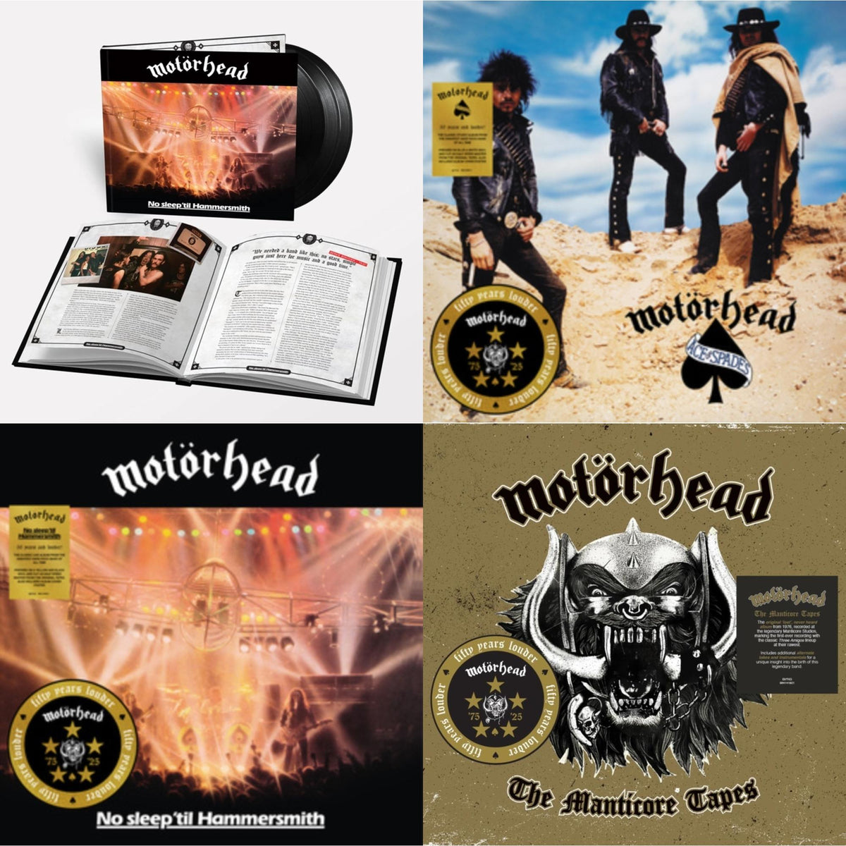 No Sleep 'Til Hammersmith (X) (3LP) & Ace Of Spades (50Th Anniversary) (Blue/White LP Vinyl/Half-Speed Master) & No Sleep Til Hammersmith (50Th Anniversary) (Yellow/Black LP Vinyl/Half-Speed) & Manticore Tapes