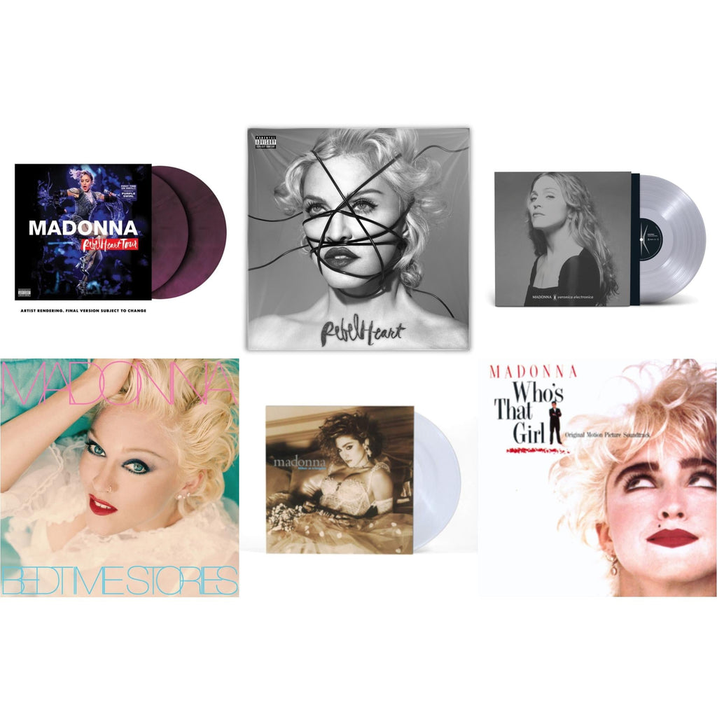 Rebel Heart Tour (X) (Purple Galaxy Swirl Vinyl/2LP) & Rebel Heart & Veronica Electronica (Clear LP Vinyl) & Bedtime Stories (The Silver Collection) (Silver LP Vinyl) & Like A Virgin & Who's That Girl Ost (Back 2 The 80S) (I)