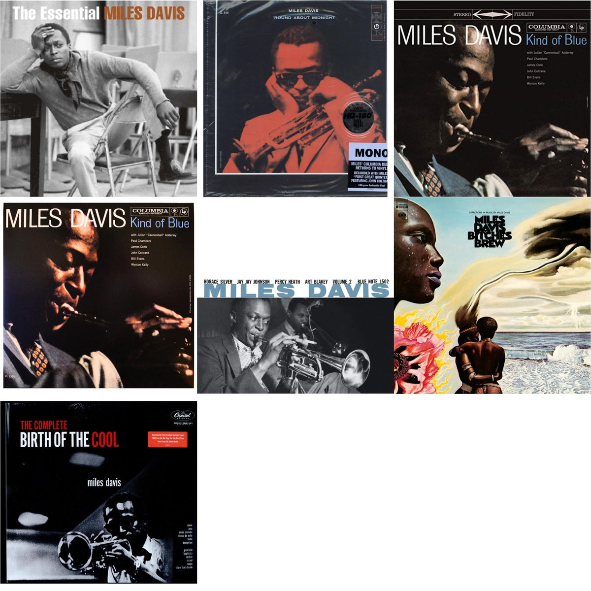 Bitches Brew (2LP/140G) & Volume 2 (Blue Note Classic LP Vinyl Series) & Complete Birth Of The Cool (2LP) & Kind Of Blue (180G) & Round About Midnight (180G/Mono) & Kind Of Blue (Mono) & Essential Miles Davis (2LP)