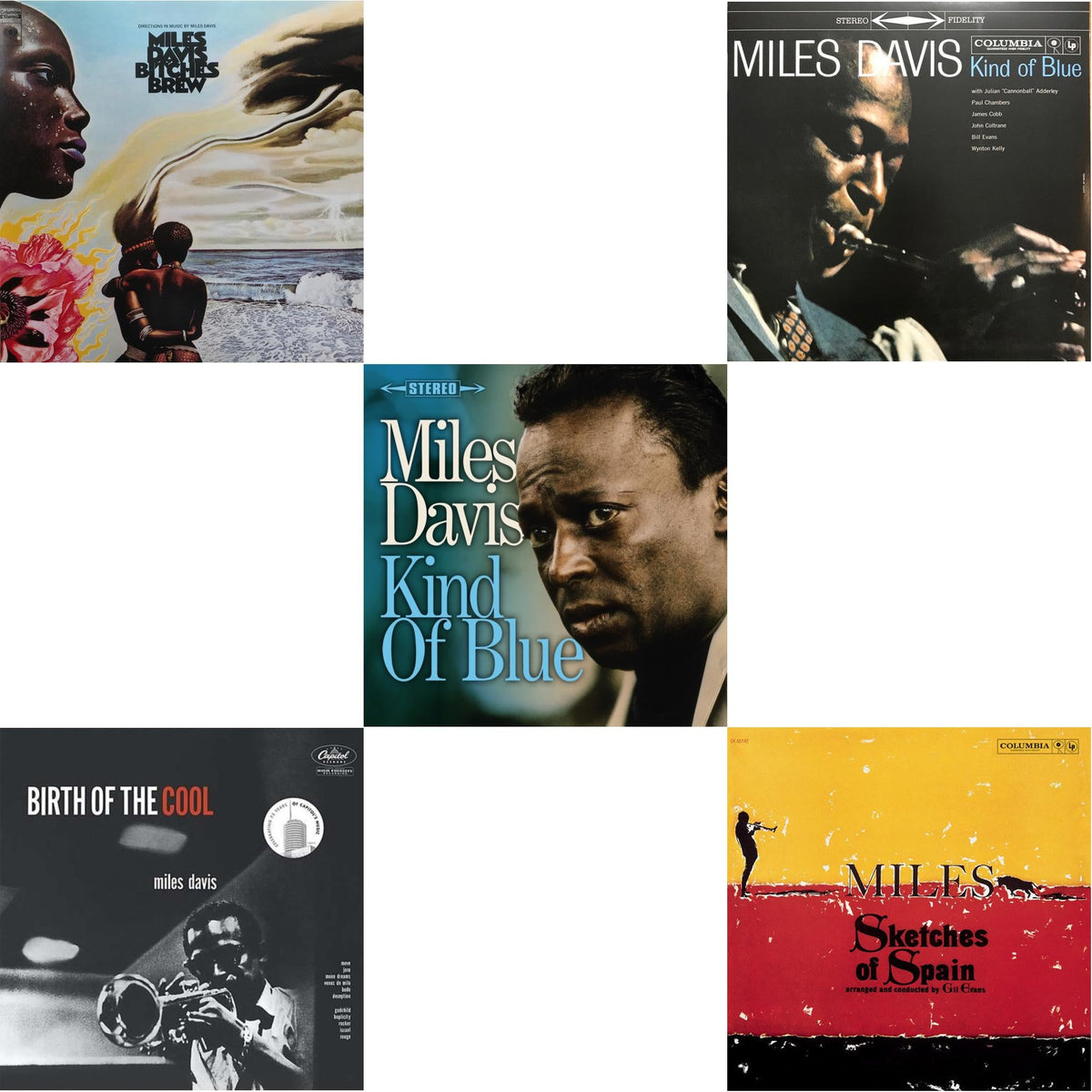 Bitches Brew (2LP/140G) & Birth Of The Cool & Kind Of Blue (Crystal Clear & Solid Blue Mixed LP Vinyl) & Kind Of Blue (180G) & Sketches Of Spain (Mono)