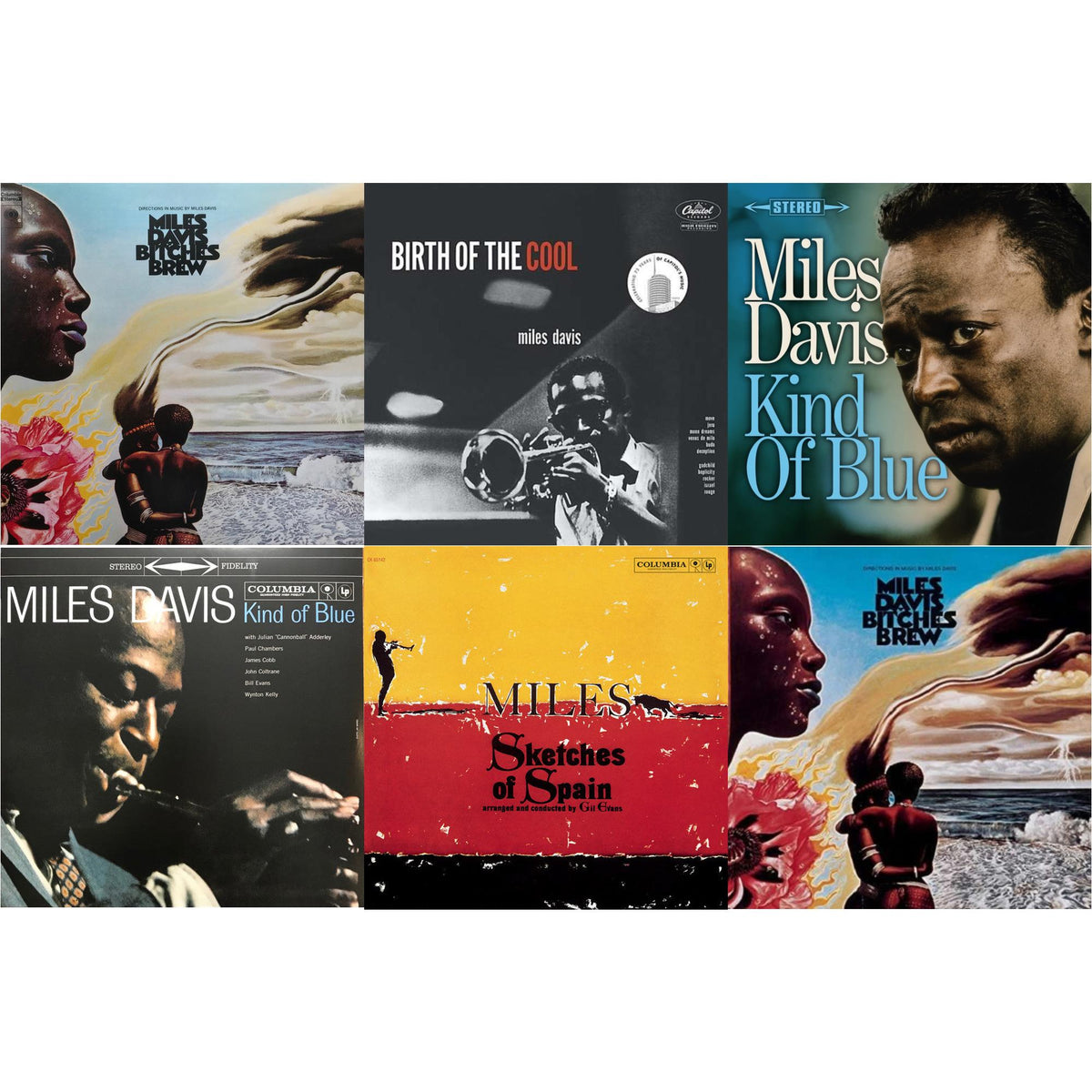 Bitches Brew (2LP/140G) & Birth Of The Cool & Kind Of Blue (Crystal Clear & Solid Blue Mixed LP Vinyl) & Kind Of Blue (180G) & Sketches Of Spain (Mono) & Bitches Brew