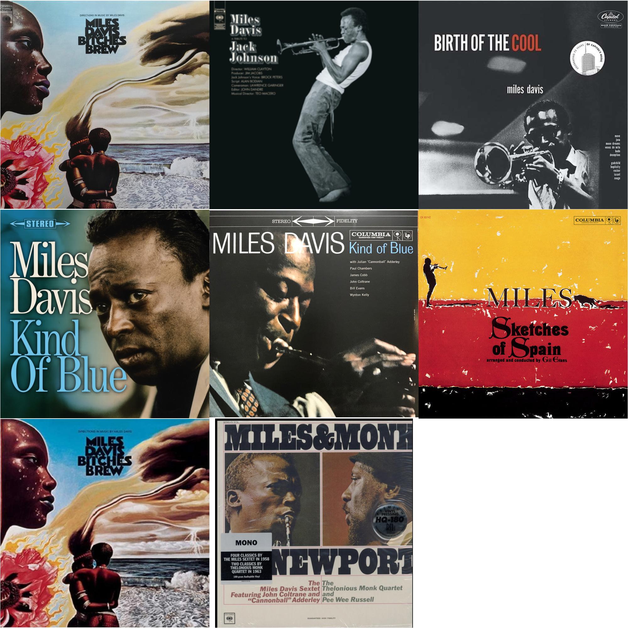 Bitches Brew (2LP/140G) & Tribute To Jack Johnson (140G/Dl Insert) & Birth Of The Cool & Kind Of Blue (Crystal Clear & Solid Blue Mixed LP Vinyl) & Kind Of Blue (180G) & Sketches Of Spain (Mono) & Bitches Brew & Miles & Monk At Newport (Mono)