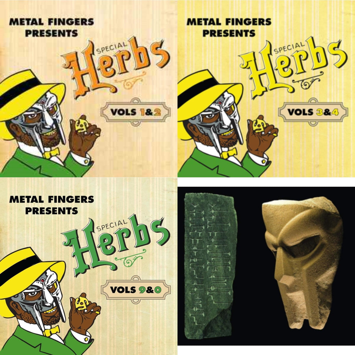 Metal Fingers Presents: Special Herbs Vol. 1 & 2 (2LP/Mustard Yellow Vinyl) & Metal Fingers Presents: Special Herbs Vol. 3 & 4 (2LP/Lemon Yellow Vinyl) & Metal Fingers Presents: Special Herbs Vol. 9 & 0 (2LP/Evergreen Vinyl) & Born Like This (2LP)