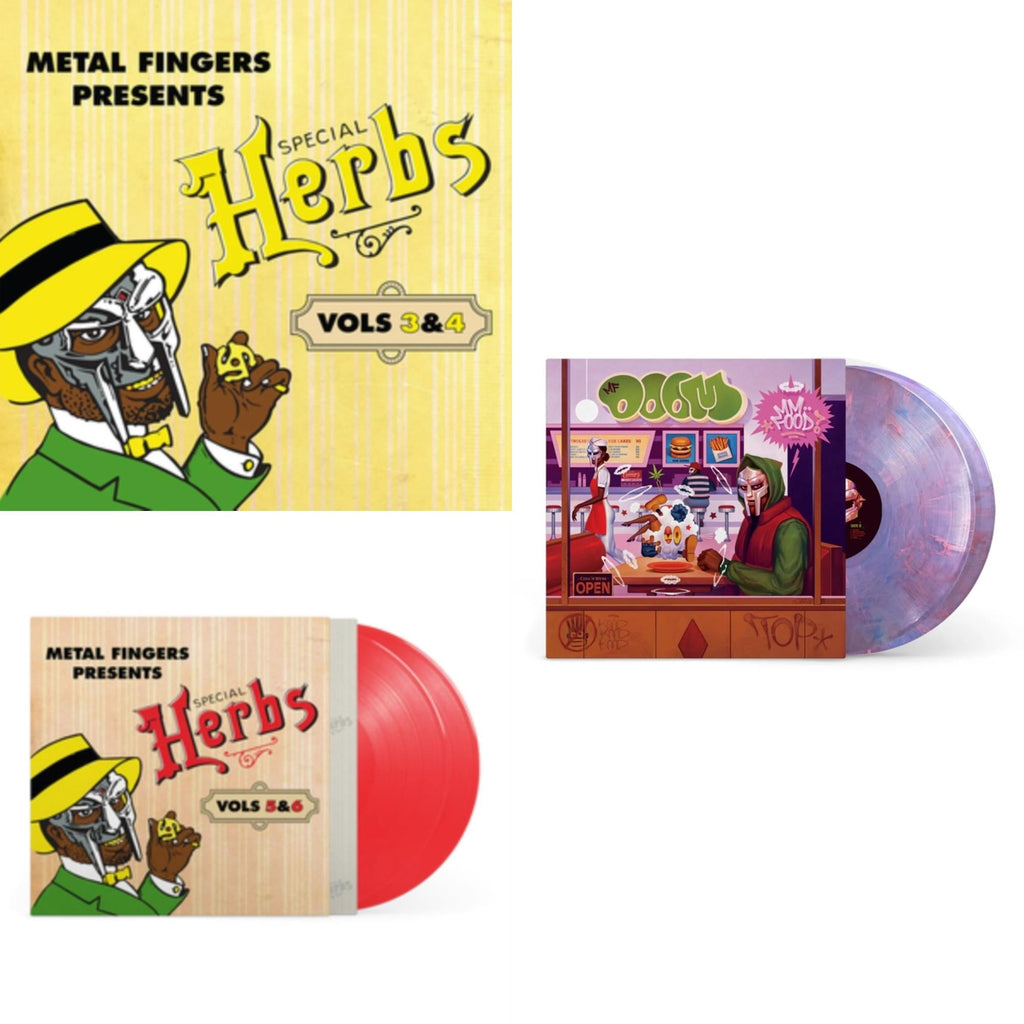 Metal Fingers Presents: Special Herbs Vol. 3 & 4 (2LP/Lemon Yellow Vinyl) & Metal Fingers Presents: Special Herbs Vol. 5 & 6 (2LP/Apple Red Vinyl) & Mm..Food (20Th Anniversary/2LP/Sweet Tart Vinyl)