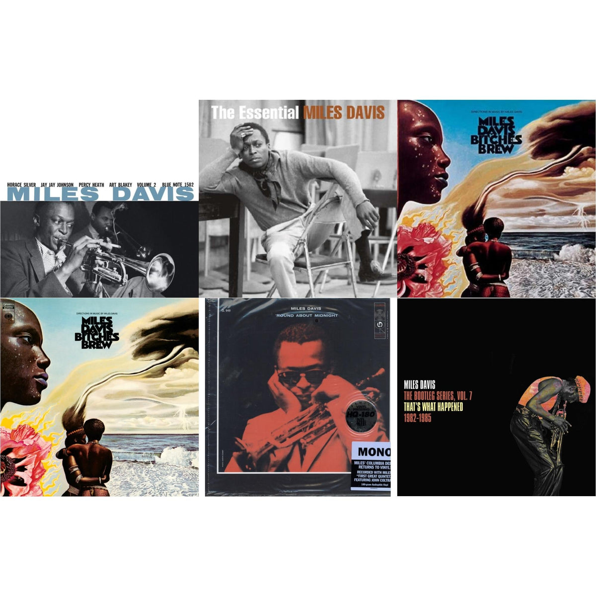Bitches Brew (2LP/140G) & Bootleg Series Vol. 7: That’S What Happened 1982-1985 (2LP/White Vinyl) & Volume 2 (Blue Note Classic LP Vinyl Series) & Round About Midnight (180G/Mono) & Bitches Brew & Essential Miles Davis (2LP)