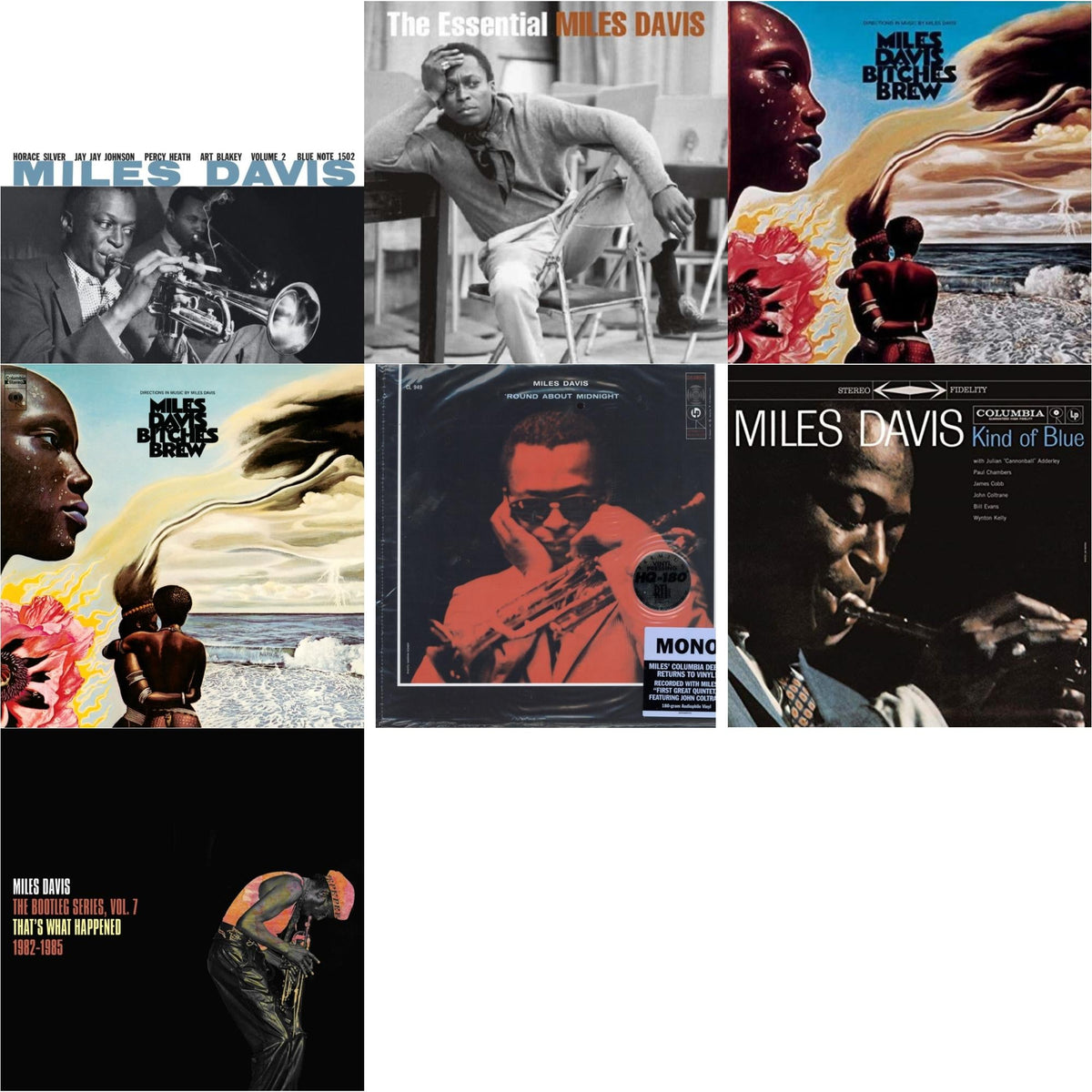 Bitches Brew (2LP/140G) & Bootleg Series Vol. 7: That’S What Happened 1982-1985 (2LP/White Vinyl) & Volume 2 (Blue Note Classic LP Vinyl Series) & Kind Of Blue (180G) & Round About Midnight (180G/Mono) & Bitches Brew & Essential Miles Davis (2LP)