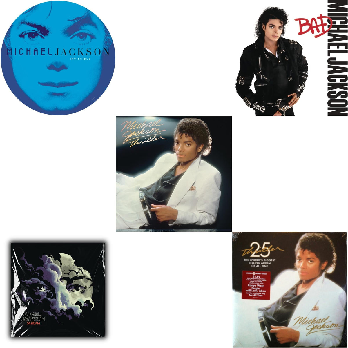 Invincible (2LP/Picture Disc) & Thriller (25Th Anniversary Edition/2LP/180G/Gatefold) & Thriller (140G/Gatefold) & Bad (140G/Gatefold) & Michael Jackson - Scream (2LP) (New LP Vinyl)