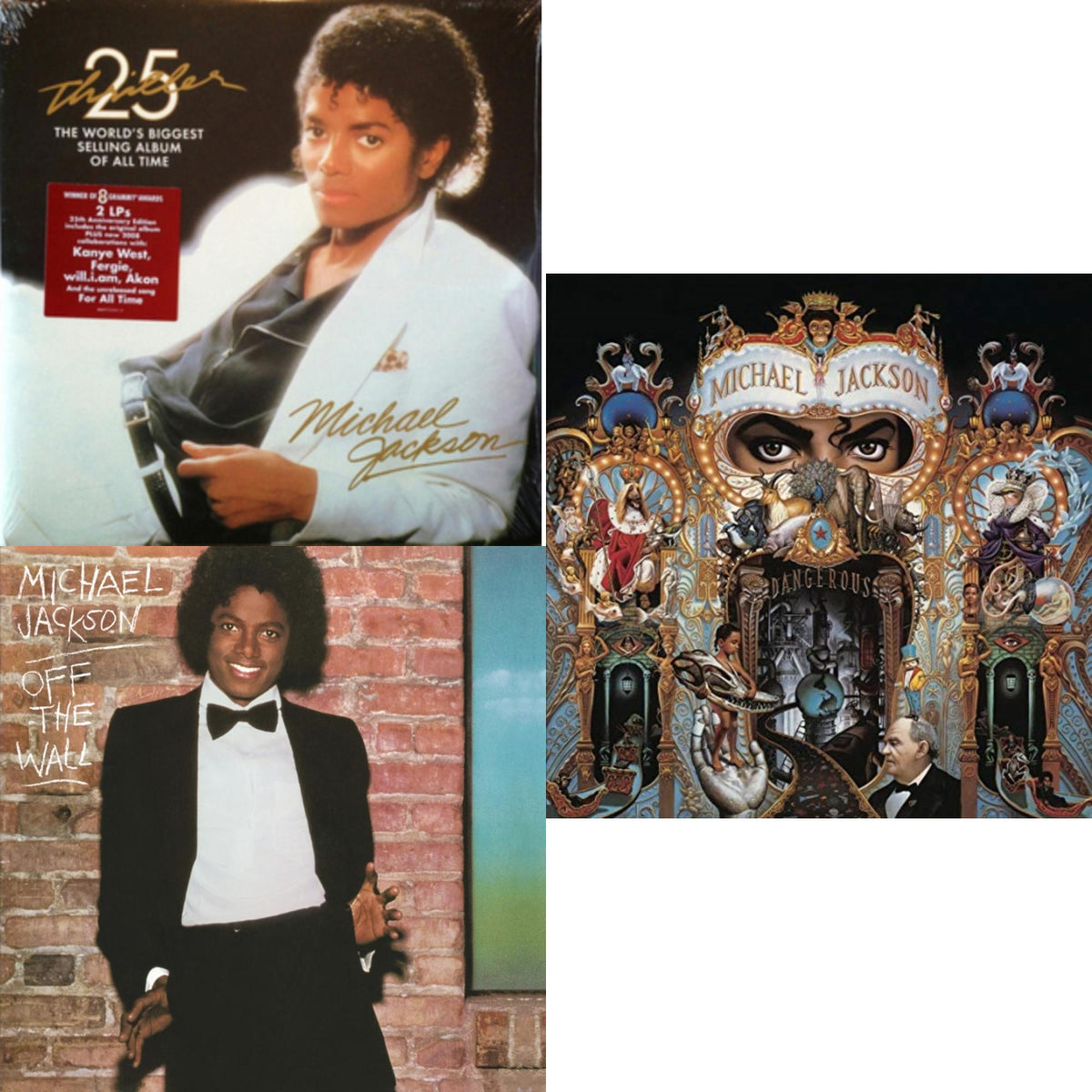 This is a 3 LP Vinyl SKU bundle.
1.This LP Vinyl is brand new.Format: LP VinylMusic Style: Pop RapThis item's title is: Thriller (25Th Anniversary Edition/2LP/180G/Gatefold)Artist: Michael JacksonLabel: LEGACYBarcode: 886972334417Release Date: 2/19/2008
2.This LP Vinyl is brand new.