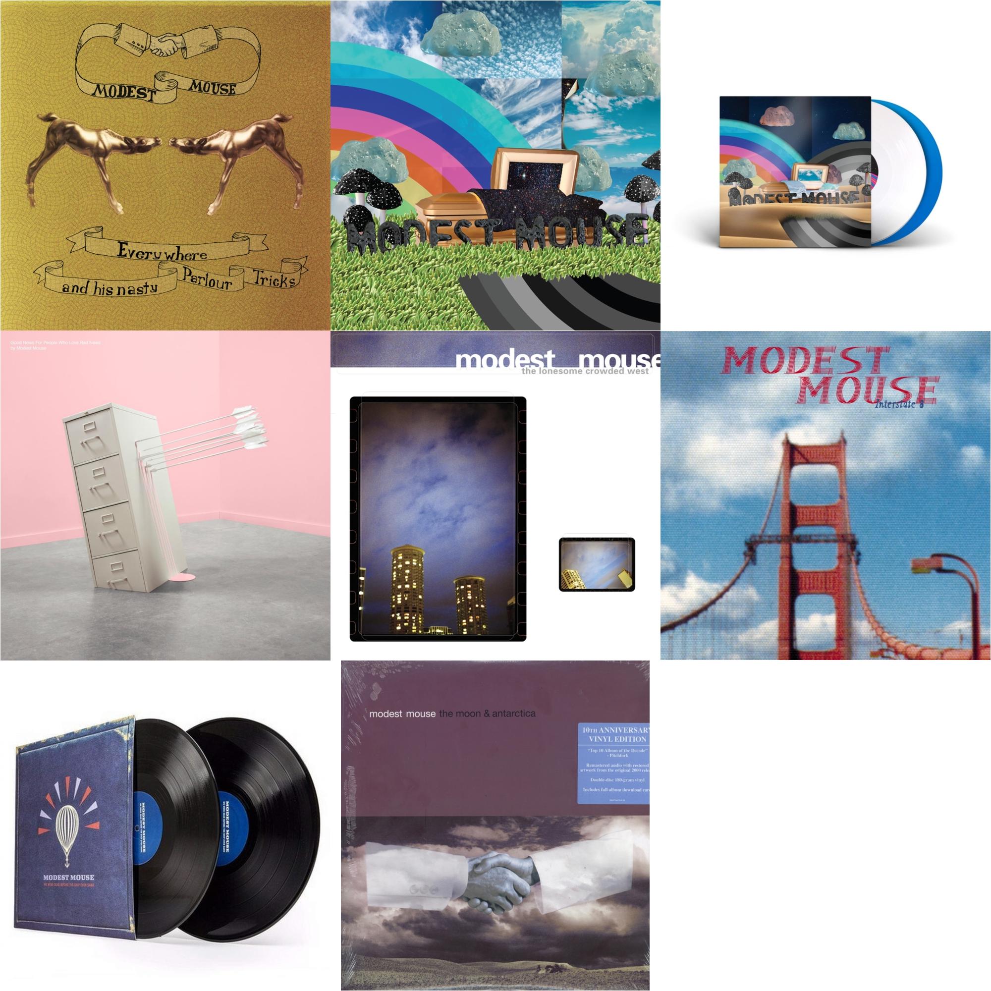 This is a 8 LP Vinyl SKU bundle.
1.This LP Vinyl is brand new.Format: LP VinylMusic Style: Indie RockThis item's title is: Everywhere & His Nasty Parlor Tricks (180G)Artist: Modest MouseLabel: EPICBarcode: 074646210413Release Date: 9/25/2001
2.This LP Vinyl is brand new.
