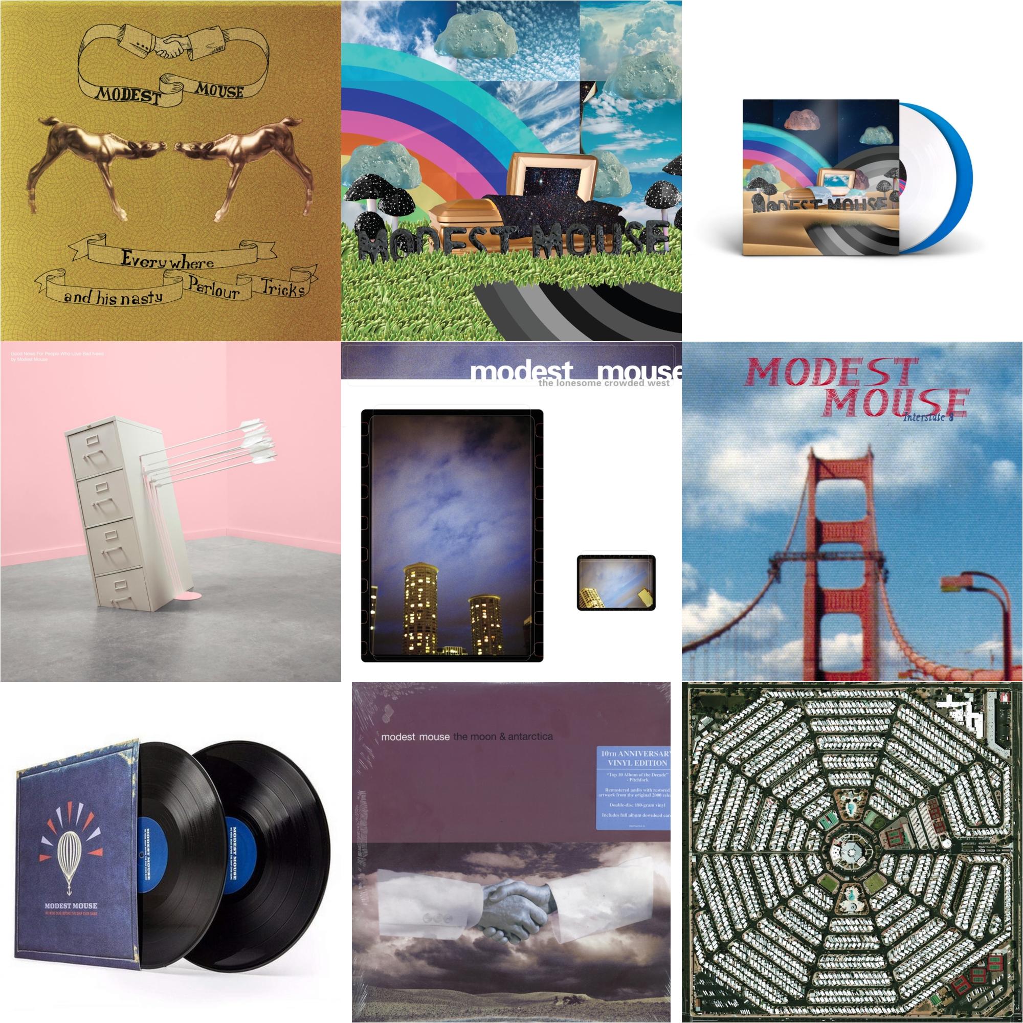 This is a 9 LP Vinyl SKU bundle.
1.This LP Vinyl is brand new.Format: LP VinylMusic Style: Indie RockThis item's title is: Everywhere & His Nasty Parlor Tricks (180G)Artist: Modest MouseLabel: EPICBarcode: 074646210413Release Date: 9/25/2001
2.This LP Vinyl is brand new.