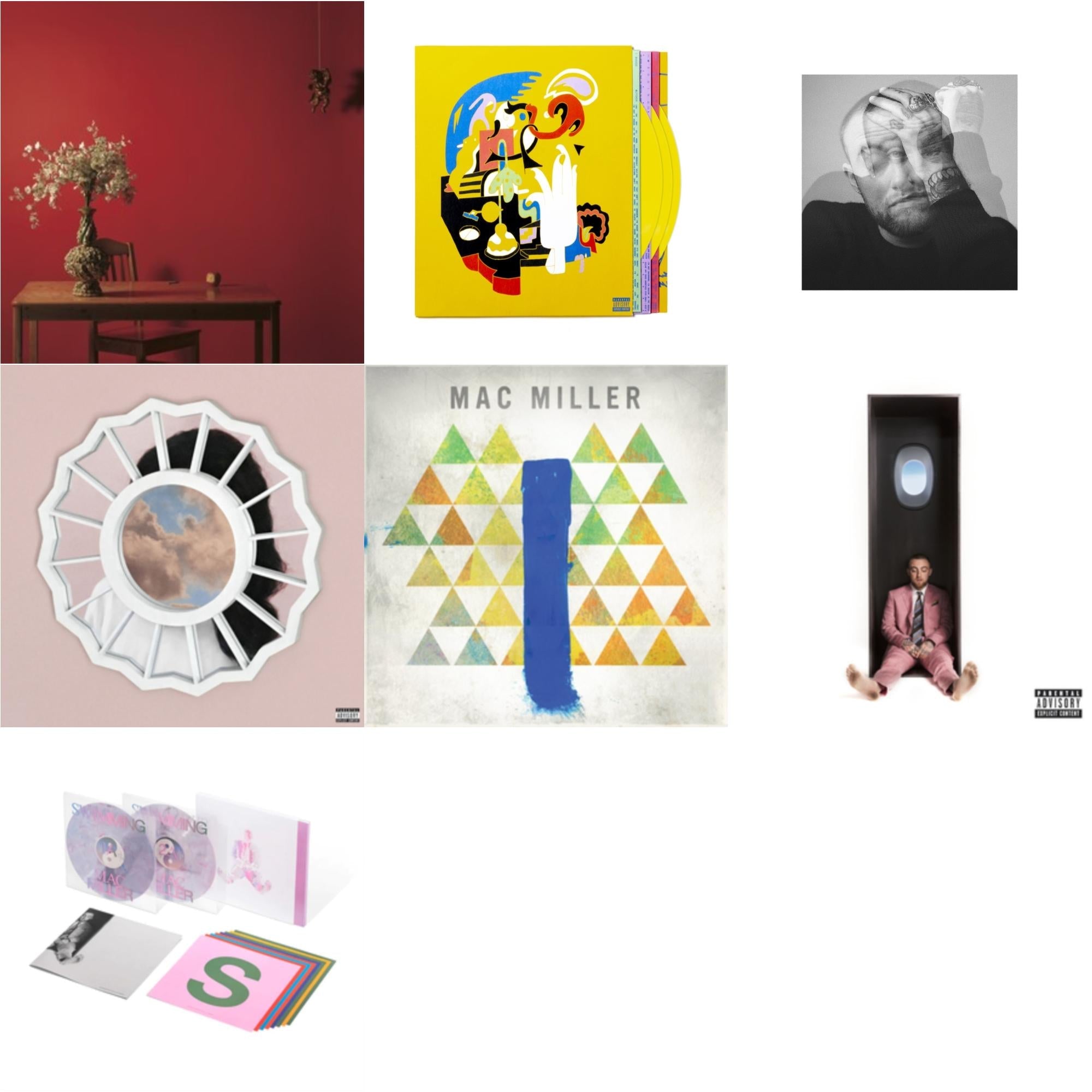 This is a 7 LP Vinyl SKU bundle.
1.This LP Vinyl is brand new.Format: LP VinylThis item's title is: Swimming (5 Year) (2LP/Milky Clear/Hot Pink/Sky Blue Marble Vinyl)Artist: Mac MillerLabel: WARNER RECORDSBarcode: 093624858614Release Date: 10/6/2023
2.This LP Vinyl is brand new.
