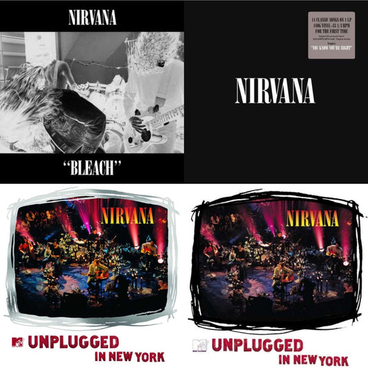 This is a 4 LP Vinyl SKU bundle.
1.This LP Vinyl is brand new.Format: LP VinylMusic Style: GrungeThis item's title is: BleachArtist: NirvanaLabel: SUBPOPBarcode: 098787003413Release Date: 10/1/1993
2.This LP Vinyl is brand new.