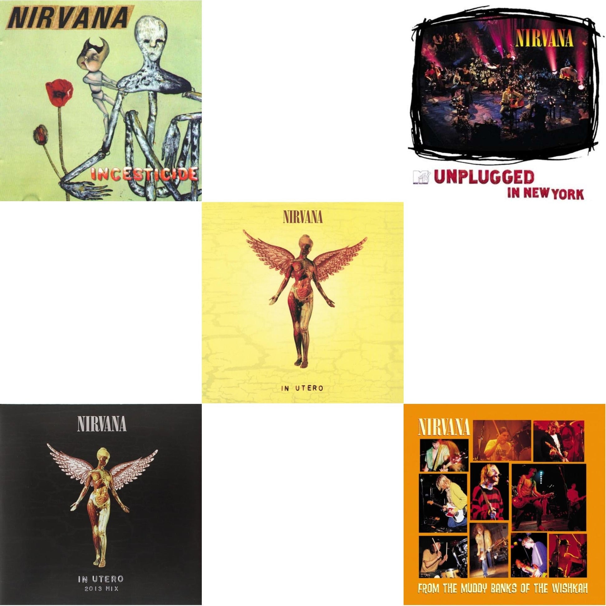 This is a 5 LP Vinyl SKU bundle.
1.This LP Vinyl is brand new.Format: LP VinylMusic Style: GrungeThis item's title is: Incesticide (20Th Anniversary 45RPM Edition)Artist: NirvanaLabel: GEFFENBarcode: 602537204830Release Date: 1/13/2017
2.This LP Vinyl is brand new.