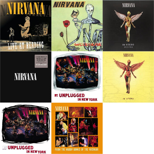 This is a 8 LP Vinyl SKU bundle.
1.This LP Vinyl is brand new.Format: LP VinylMusic Style: EurodanceThis item's title is: Live At ReadingArtist: NirvanaLabel: GEFFENBarcode: 602527212173Release Date: 12/21/2009
2.This LP Vinyl is brand new.
