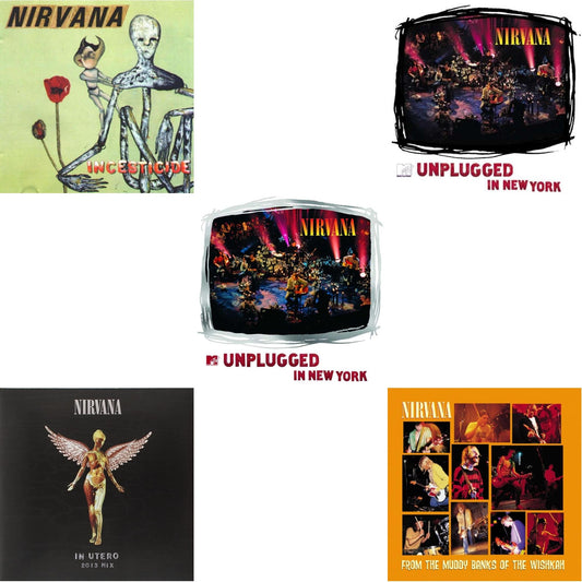 This is a 5 LP Vinyl SKU bundle.
1.This LP Vinyl is brand new.Format: LP VinylMusic Style: GrungeThis item's title is: Incesticide (20Th Anniversary 45RPM Edition)Artist: NirvanaLabel: GEFFENBarcode: 602537204830Release Date: 1/13/2017
2.This LP Vinyl is brand new.