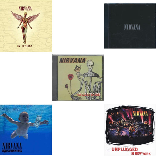This is a 5 CD SKU bundle.
1.This CD is brand new.Format: CDMusic Style: GrungeThis item's title is: NevermindArtist: NirvanaLabel: GEFFENBarcode: 602527779089Release Date: 9/27/2011
2.This CD is brand new.