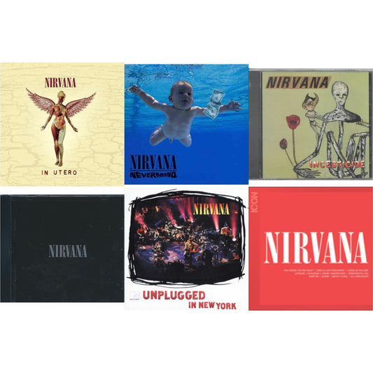This is a 6 CD SKU bundle.
1.This CD is brand new.Format: CDMusic Style: GrungeThis item's title is: IconArtist: NirvanaLabel: GEFFENBarcode: 602527473260Release Date: 8/31/2010
2.This CD is brand new.