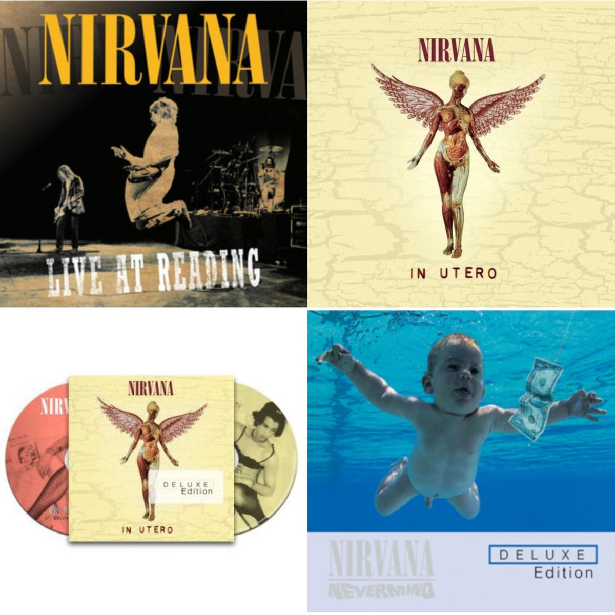 This is a 4 CD SKU bundle.
1.This CD is brand new.Format: CDMusic Style: Alternative RockThis item's title is: Live At ReadingArtist: NirvanaLabel: DGCBarcode: 602527203676Release Date: 11/3/2009
2.This CD is brand new.
