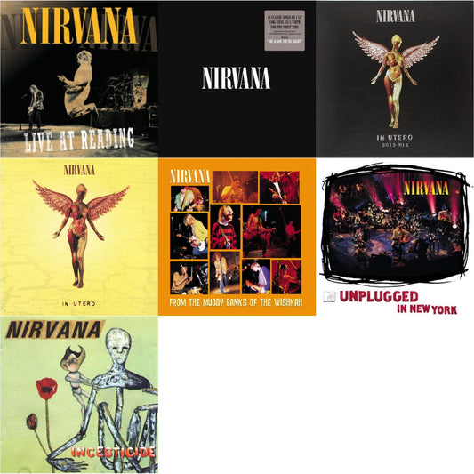 This is a 7 LP Vinyl SKU bundle.
1.This LP Vinyl is brand new.Format: LP VinylMusic Style: EurodanceThis item's title is: Live At ReadingArtist: NirvanaLabel: GEFFENBarcode: 602527212173Release Date: 12/21/2009
2.This LP Vinyl is brand new.