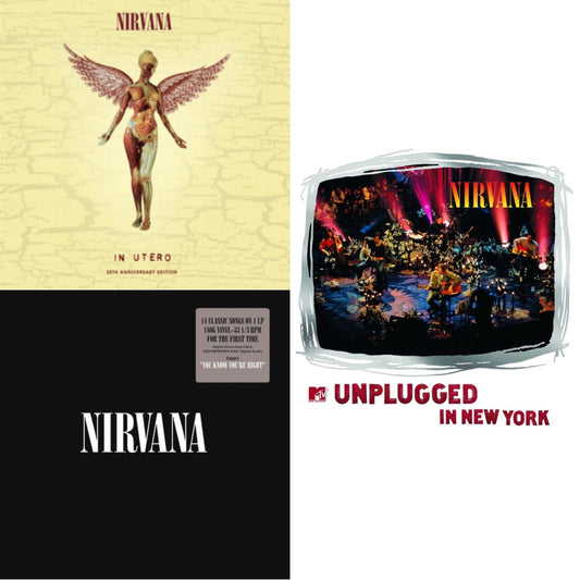 This is a 3 LP Vinyl SKU bundle.
1.This LP Vinyl is brand new.Format: LP VinylMusic Style: GrungeThis item's title is: In UteroArtist: NirvanaLabel: Universal Music GroupBarcode: 602537483464Release Date: 9/24/2013
2.This LP Vinyl is brand new.