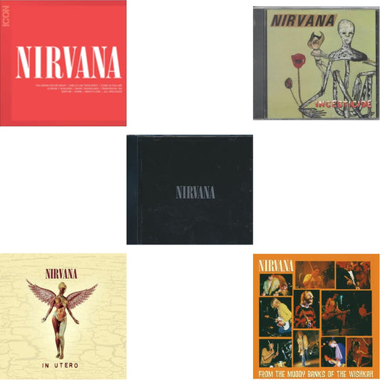 This is a 5 CD SKU bundle.
1.This CD is brand new.Format: CDMusic Style: GrungeThis item's title is: IconArtist: NirvanaLabel: GEFFENBarcode: 602527473260Release Date: 8/31/2010
2.This CD is brand new.