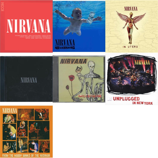 This is a 7 CD SKU bundle.
1.This CD is brand new.Format: CDMusic Style: GrungeThis item's title is: IconArtist: NirvanaLabel: GEFFENBarcode: 602527473260Release Date: 8/31/2010
2.This CD is brand new.