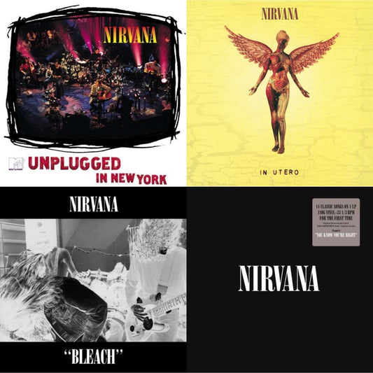This is a 4 LP Vinyl SKU bundle.
1.This LP Vinyl is brand new.Format: LP VinylMusic Style: GrungeThis item's title is: BleachArtist: NirvanaLabel: SUBPOPBarcode: 098787003413Release Date: 10/1/1993
2.This LP Vinyl is brand new.