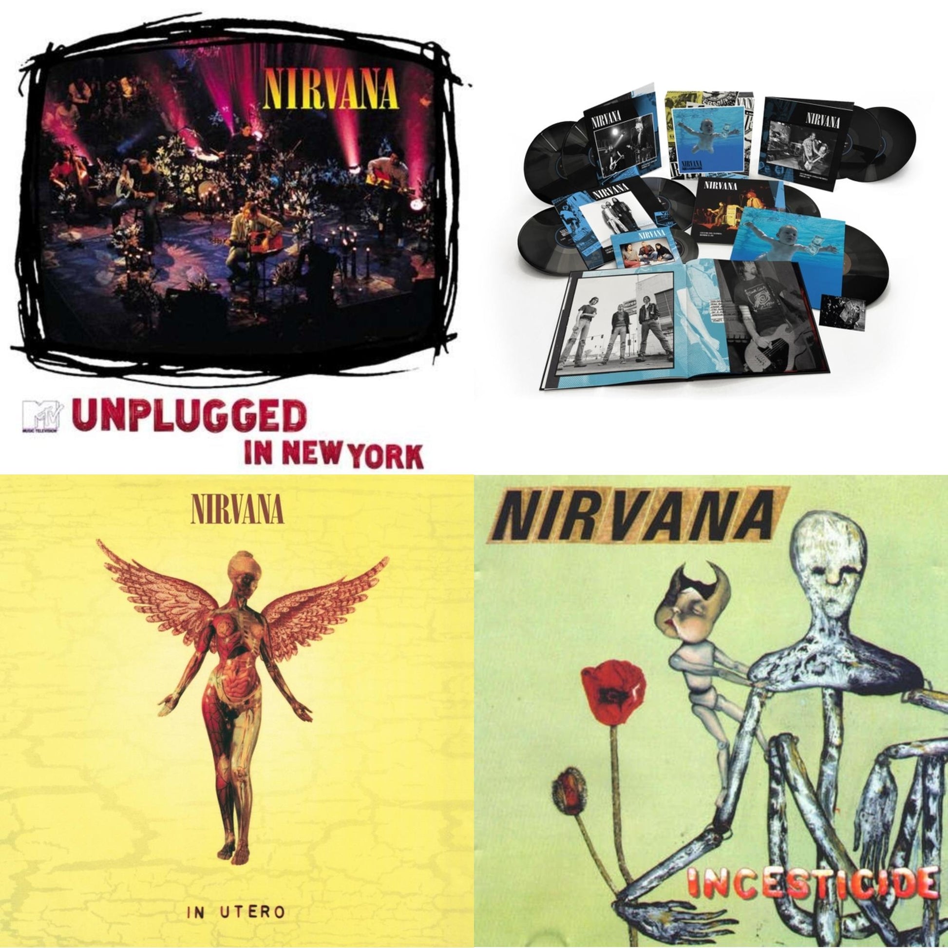This is a 4 LP Vinyl SKU bundle.
1.This LP Vinyl is brand new.Format: LP VinylMusic Style: Alternative RockThis item's title is: Nevermind (30Th Anniversary/Super Deluxe/8LP/7Inch)Artist: NirvanaLabel: GEFFENBarcode: 602435979861Release Date: 5/27/2022
2.This LP Vinyl is brand new.