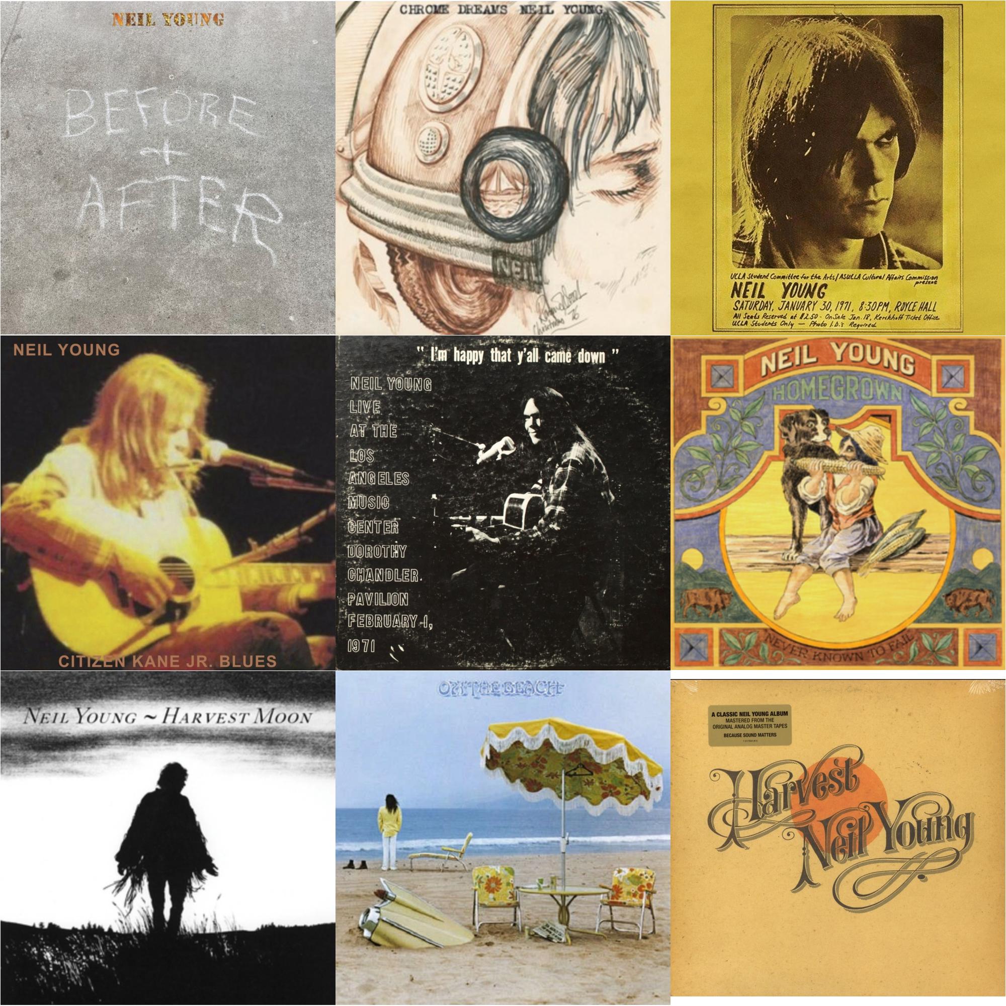 Before & After (Clear LP Vinyl) (I) & Chrome Dreams (2LP) & Royce Hall 1971 & Citizen Kane Jr. Blues 1974 (Live At The Bottom Line) & Dorothy Chandler Pavilion 1971 & Homegrown & Harvest Moon (2LP) & On The Beach & Harvest