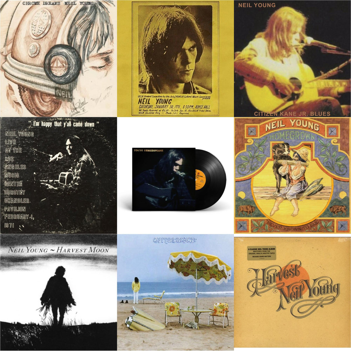 Chrome Dreams (2LP) & Royce Hall 1971 & Citizen Kane Jr. Blues 1974 (Live At The Bottom Line) & Dorothy Chandler Pavilion 1971 & Young Shakespeare & Homegrown & Harvest Moon (2LP) & On The Beach & Harvest