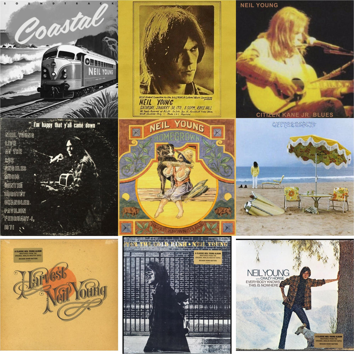 Coastal Ost & Royce Hall 1971 & Citizen Kane Jr. Blues 1974 (Live At The Bottom Line) & Dorothy Chandler Pavilion 1971 & Homegrown & On The Beach & Harvest & After The Gold Rush & Everybody Knows This Is Nowhere