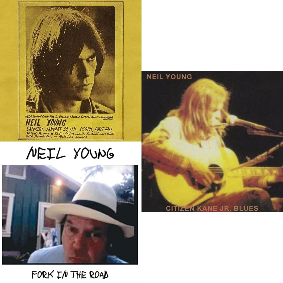 Neil Young - Royce Hall 1971 & Citizen Kane Jr. Blues 1974 (Live At The Bottom Line) & Fork In The Road (140G) - LP Vinyl Bundle