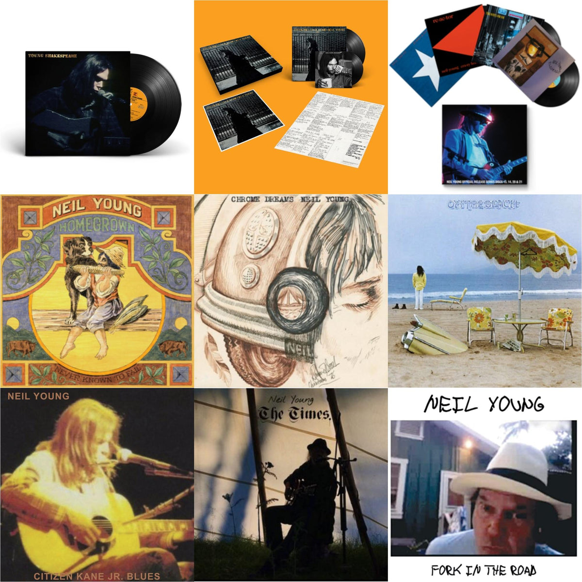 Chrome Dreams (2LP) & Citizen Kane Jr. Blues 1974 (Live At The Bottom Line) & Times & Young Shakespeare & After The Gold Rush (50Th Anniv Ed) & Official Release Series Discs 13, 14, 20 & 21 & Homegrown & On The Beach & Fork In The Road (140G)