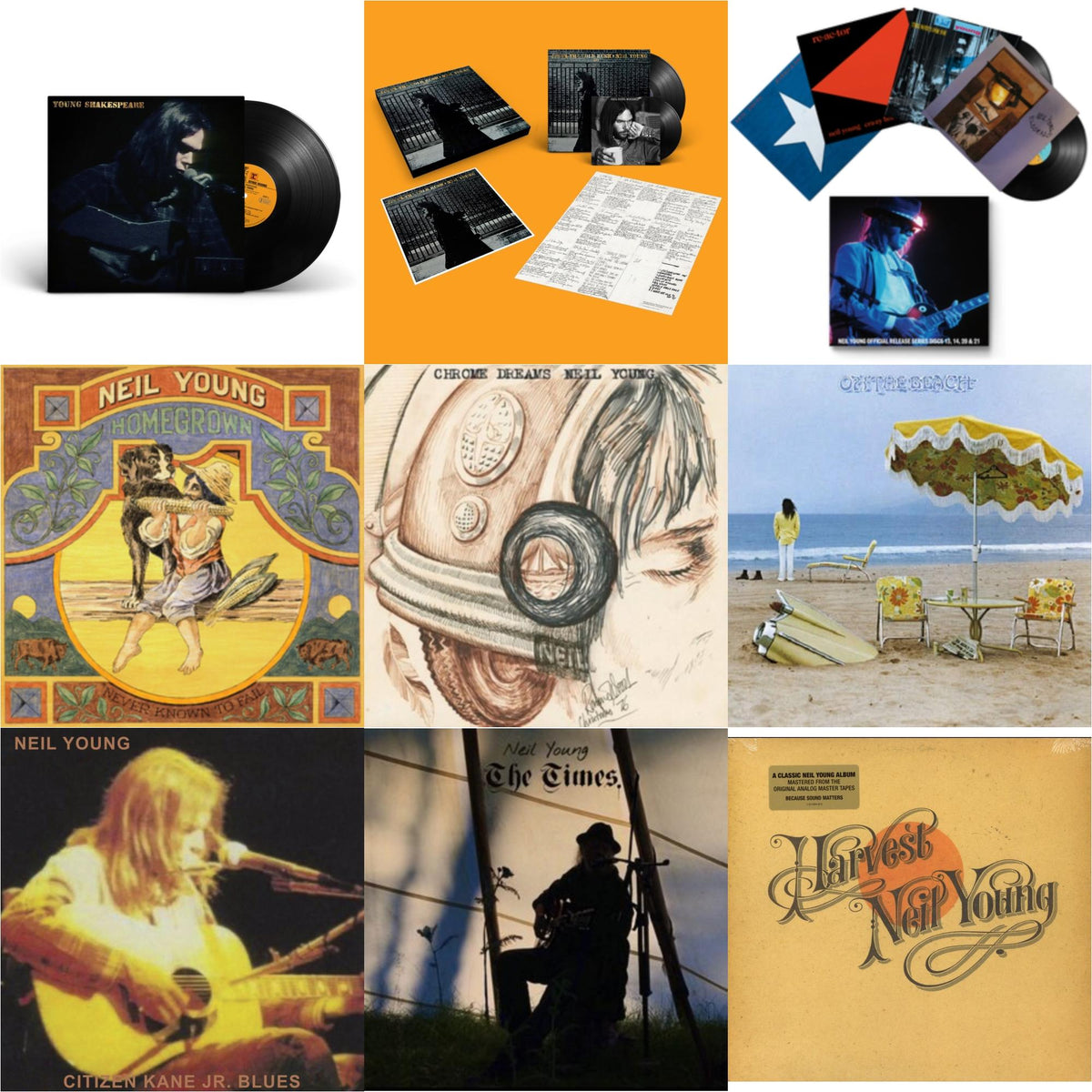 Chrome Dreams (2LP) & Citizen Kane Jr. Blues 1974 (Live At The Bottom Line) & Times & Young Shakespeare & After The Gold Rush (50Th Anniv Ed) & Official Release Series Discs 13, 14, 20 & 21 & Homegrown & On The Beach & Harvest